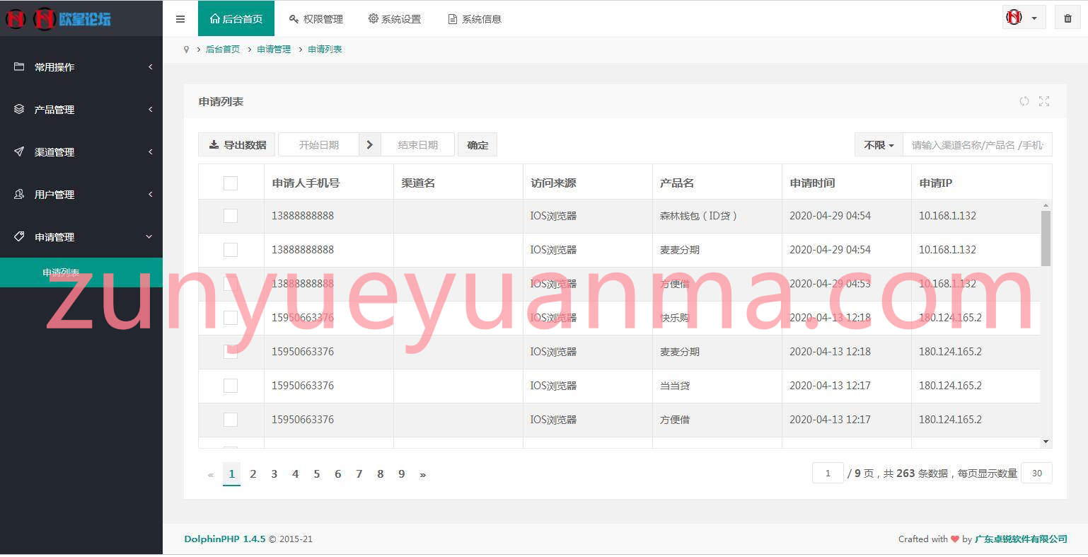 简约强大的贷超系统源码贷款源码(采用DolphinPHP开发)去授权 开源版